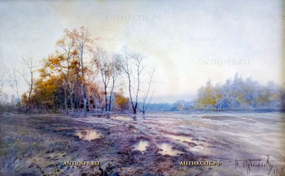 Картина антикварная "Распутица". Художник: Прокофьев Николай Дмитриевич (1866-1913). №19653 